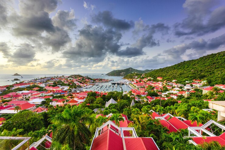 saint barthelemy skyline and harbor in the caribbean